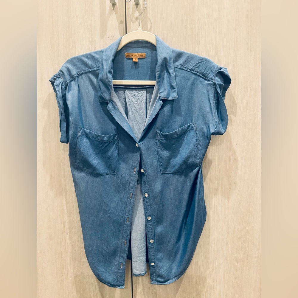 JACHS Girlfriend Denim Blue Button-Down Shirt Sz S - Picture 2 of 5